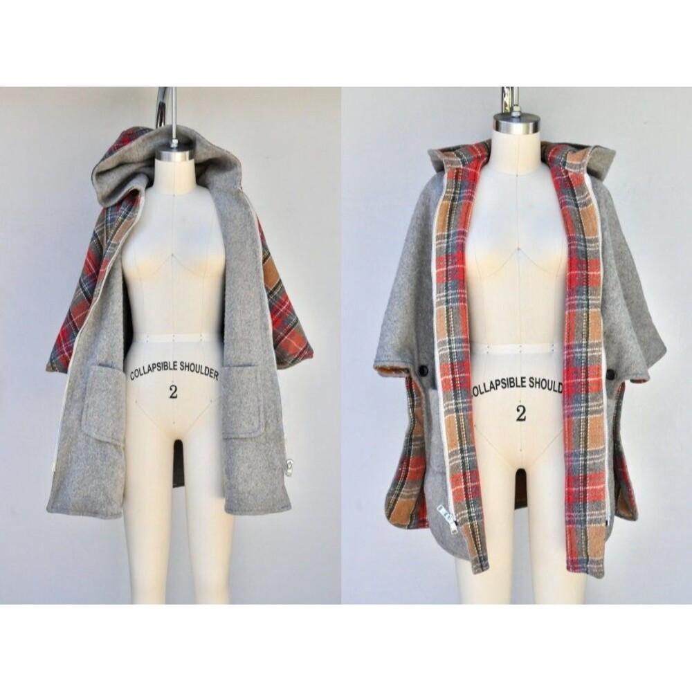 REVERSIBLE Hooded Poncho - Wool Cloak Cape - Woodland - Reversible Cape OS - Picture 7 of 10